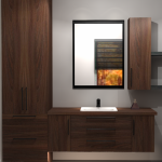 Salle de bain avec vanité et armoires en bois sur mesure