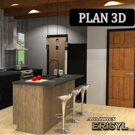 Plan de cuisine 3D effectué par Armoires Érisyl