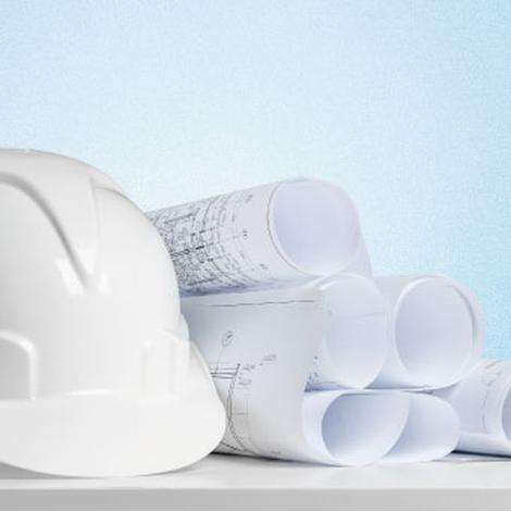 Image casque de construction blanc et plan de maison résidentielle pour Géonortech